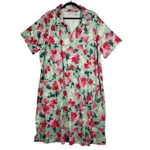 Isaac Mizrahi Live Floral Maxi‎ Dress 3XT Tall Pink Knee Length Short Sleeve